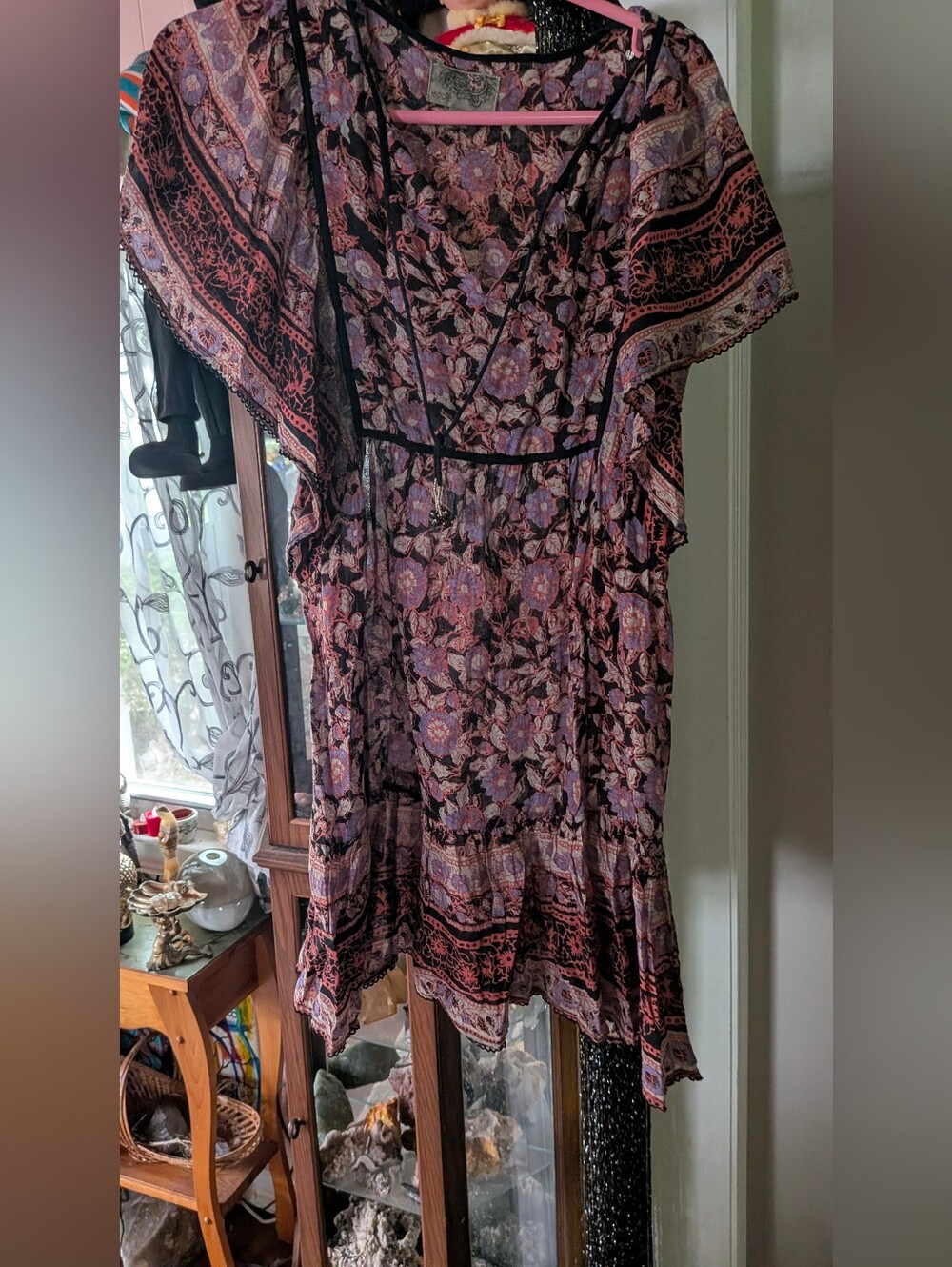 Ecote Floral Mini Dress in Black and Lavender
